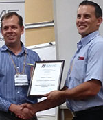 Chairman Jurie Weidemann (right) thanks Petrus Klopper for presenting at the April technology meeting.